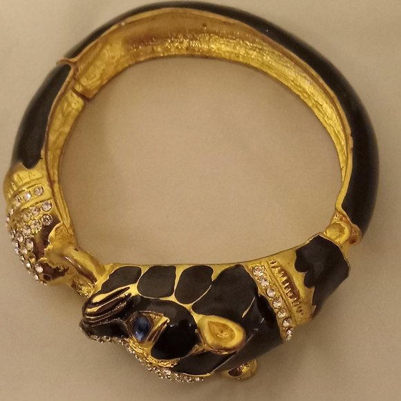 Jewelry - Kenneth Jay Lane KJL gold black crystal enamel animal bracelet as new